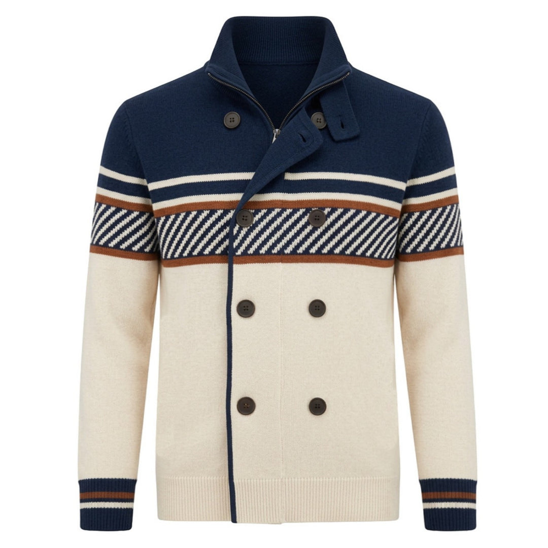 Cardigan de Malha Jacquard Clássico aos Quadrados Vintage Castanho para Homem