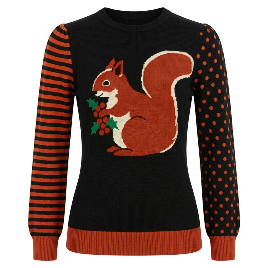 Malha Jacquard Vintage de Mulher com Arte de Caniche