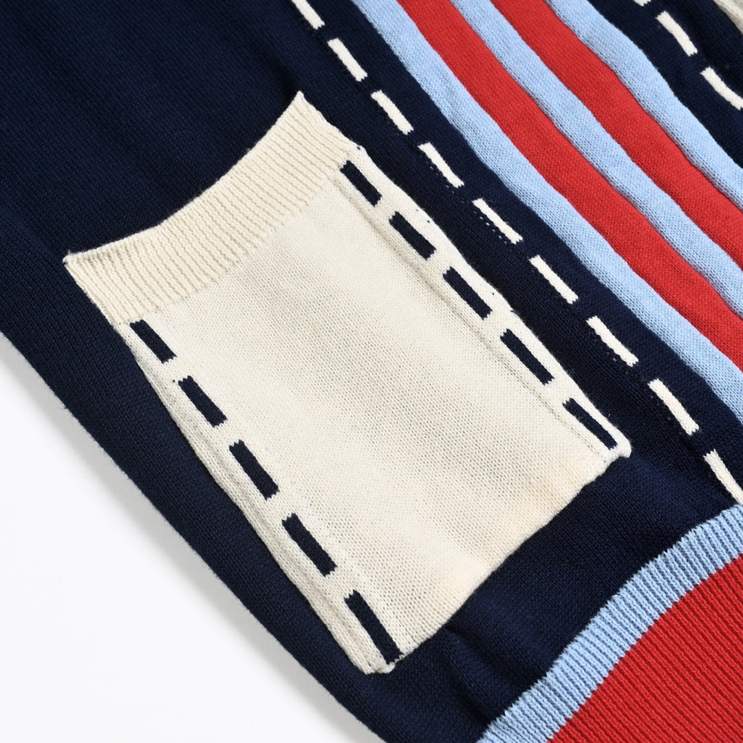 Jersey de punto jacquard retro estilo universitario azul marino para mujer