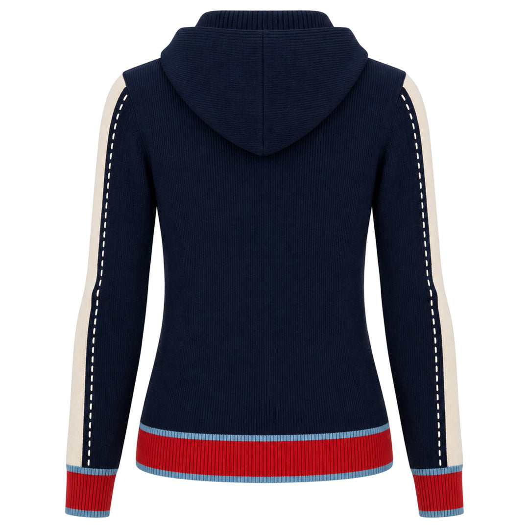 Damen Retro-Varsity-Strickjacke in Marineblau Jacquard