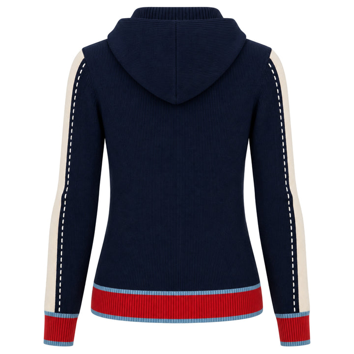 Damen Retro-Varsity-Strickjacke in Marineblau Jacquard