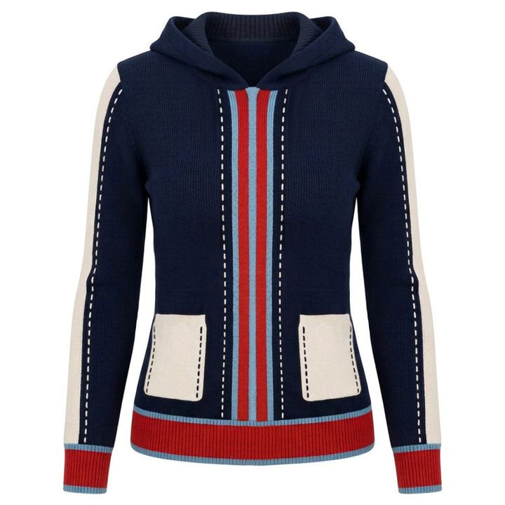 Damen Retro-Varsity-Strickjacke in Marineblau Jacquard