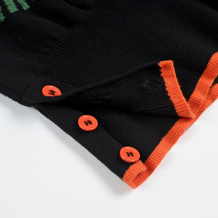 Dame Sort Retro Kunstnerisk Kat Jacquard Striktrøje