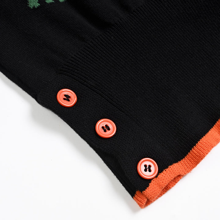 Dame Sort Retro Kunstnerisk Kat Jacquard Striktrøje