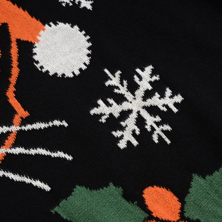 Dame Sort Retro Kunstnerisk Kat Jacquard Striktrøje