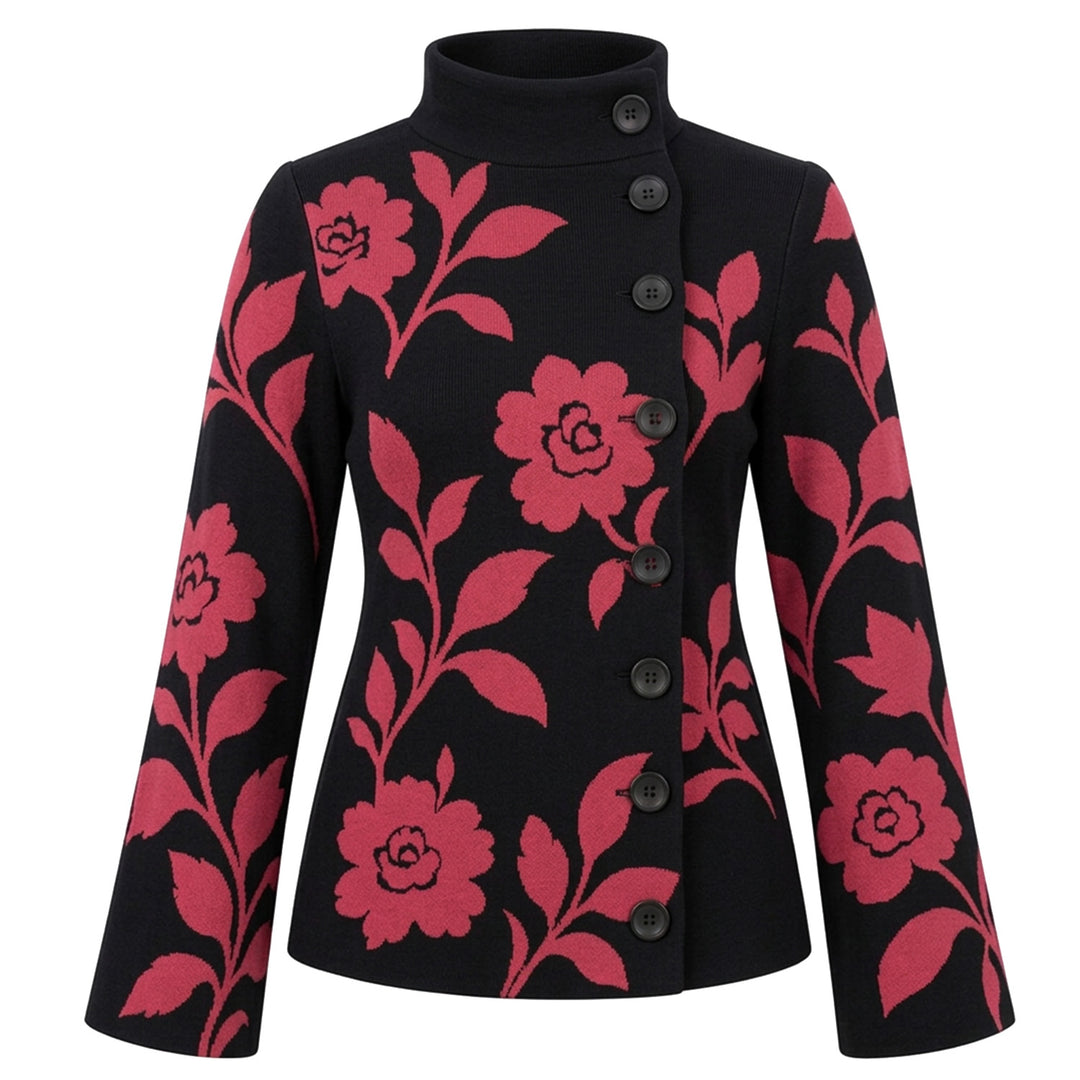 Cardigan tricoté vintage pour femme avec broderie cactus planète verte