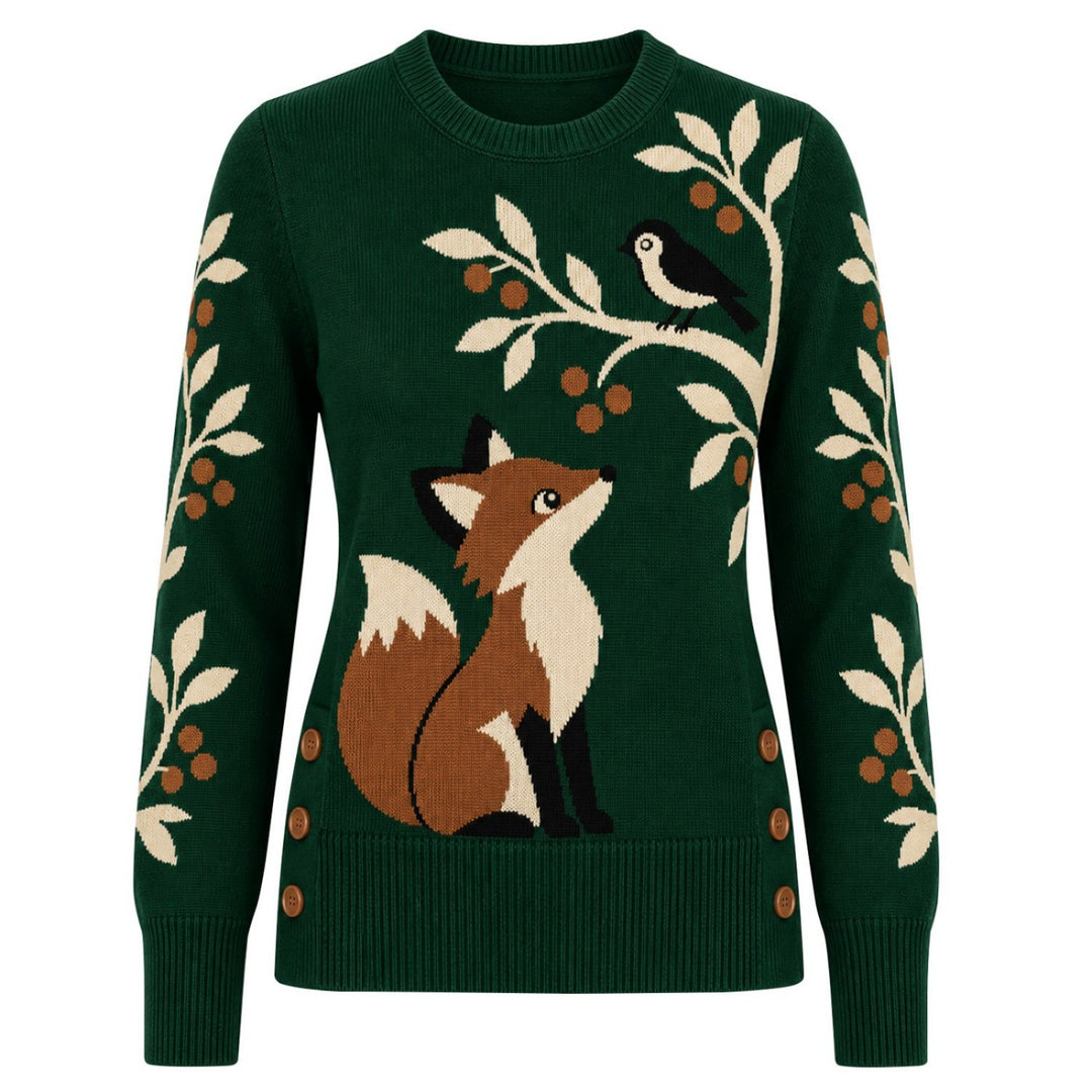 Malha Jacquard Vintage de Mulher com Arte de Caniche