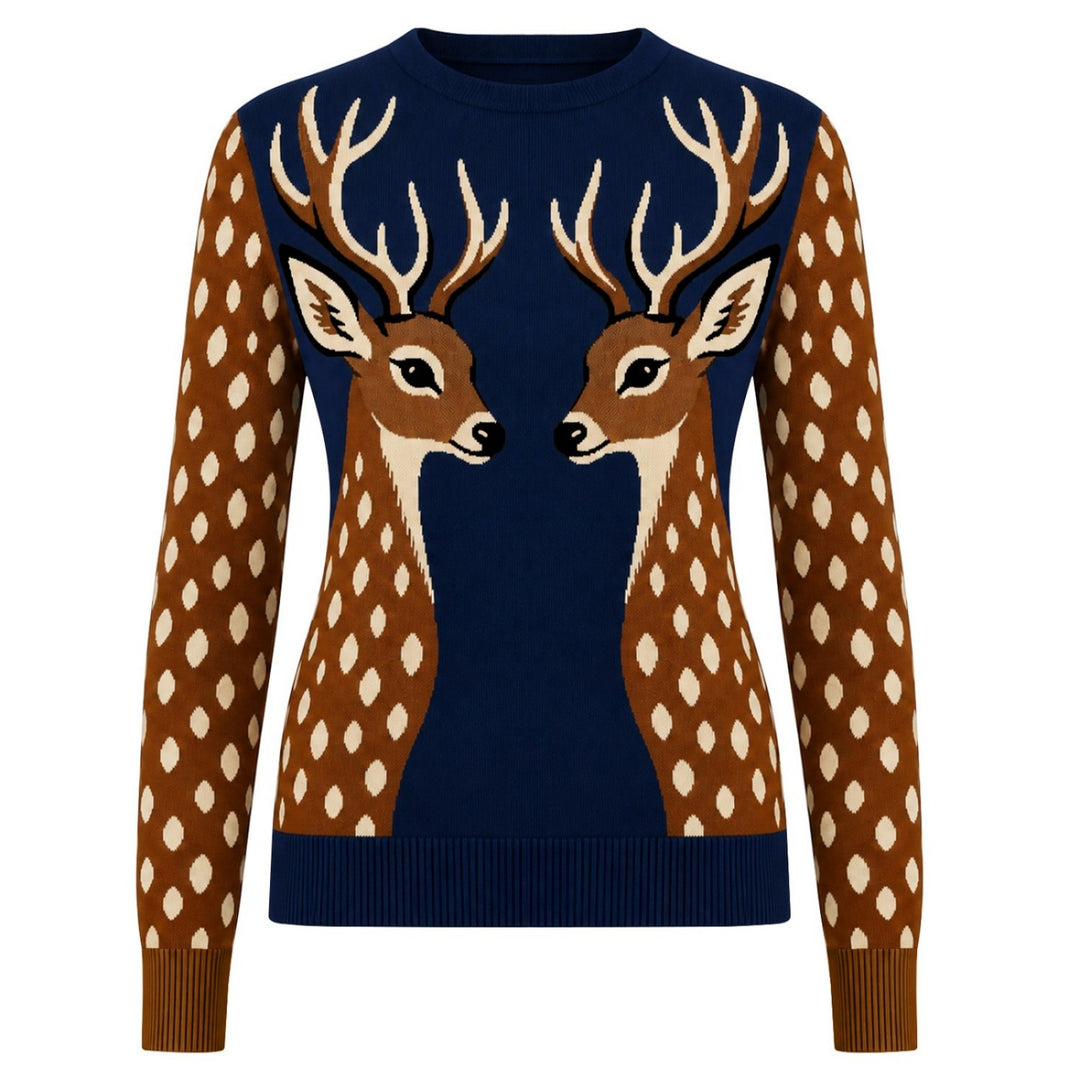 Jersey de punto jacquard vintage para mujer con arte de caniche estilo urbano
