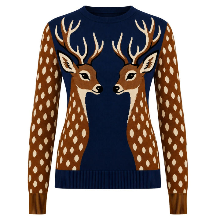 Women's Vintage Double-Deer Motif Jacquard Knitwear