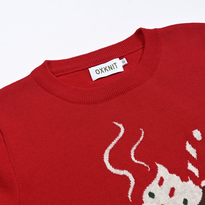 Women's Red Christmas Mug Jacquard Knit Sweater