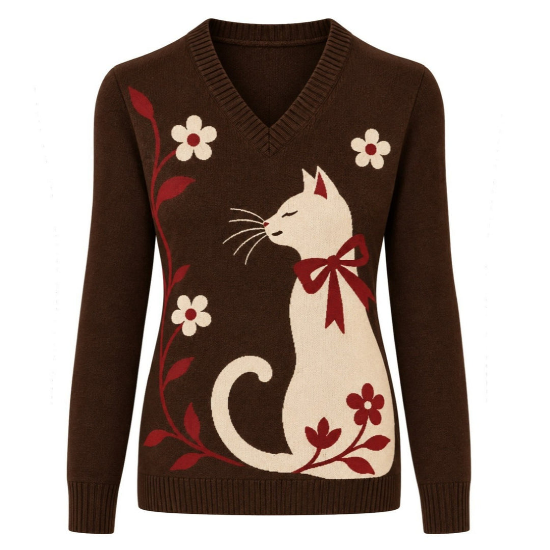 Damen Vintage Pudel Kunst Streetwear Jacquard Strickwaren
