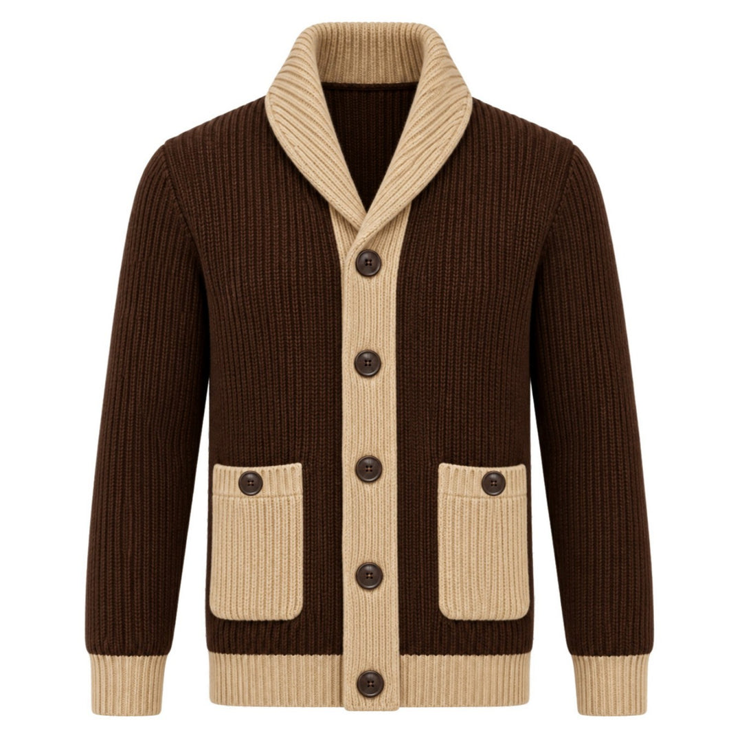 Herre Vintage Brun Klassisk Ternet Jacquard Strikket Cardigan