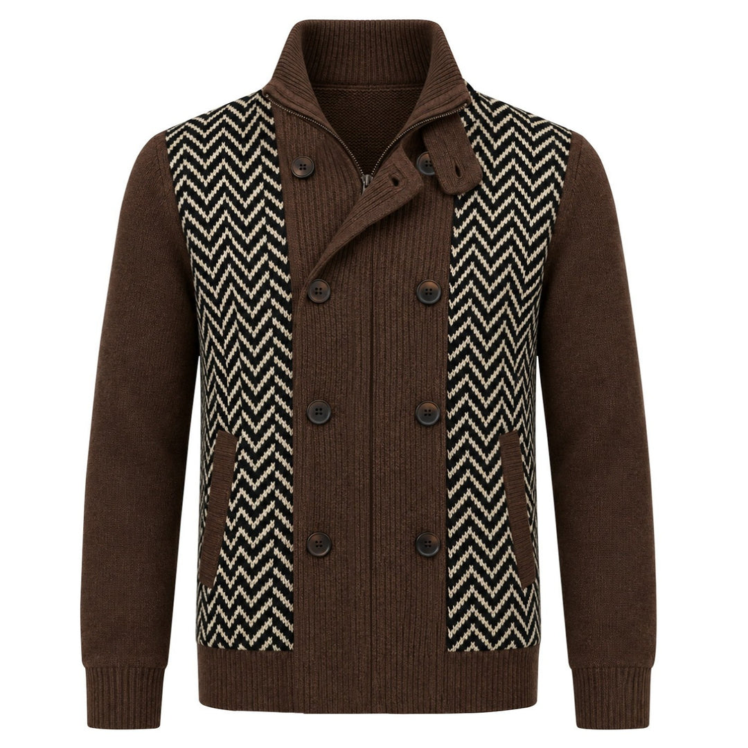 Herre Vintage Brun Klassisk Ternet Jacquard Strikket Cardigan