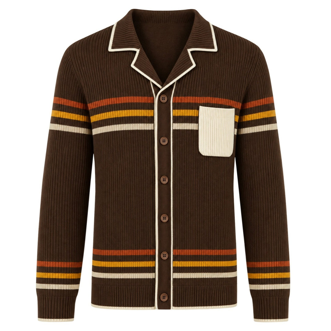 Herre Vintage Brun Klassisk Rutete Jacquardstrikket Cardigan