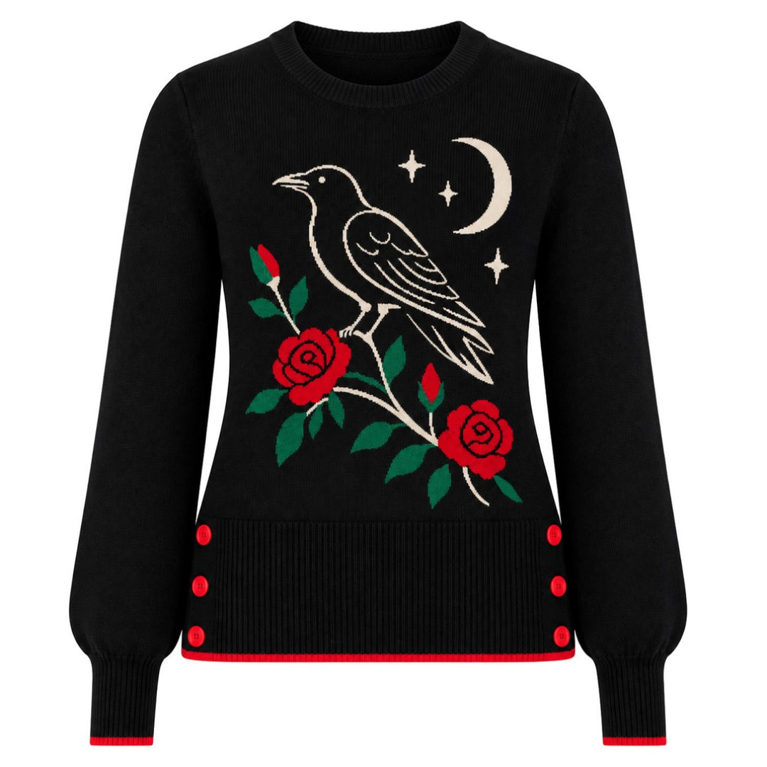 Women's Gothic Romantic Vintage-Style Raven Jacquard Knitwear