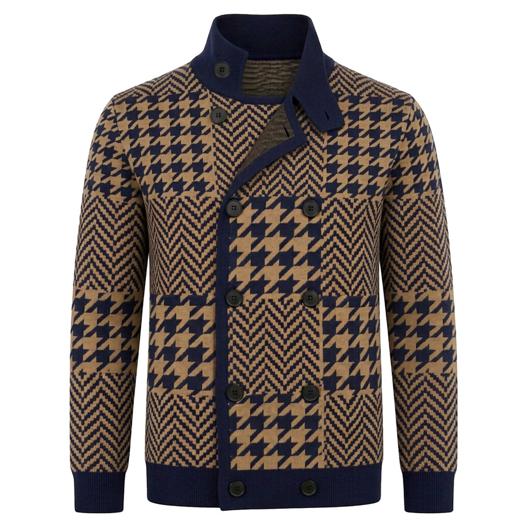 Cardigan en maille jacquard à carreaux classique vintage marron pour homme
