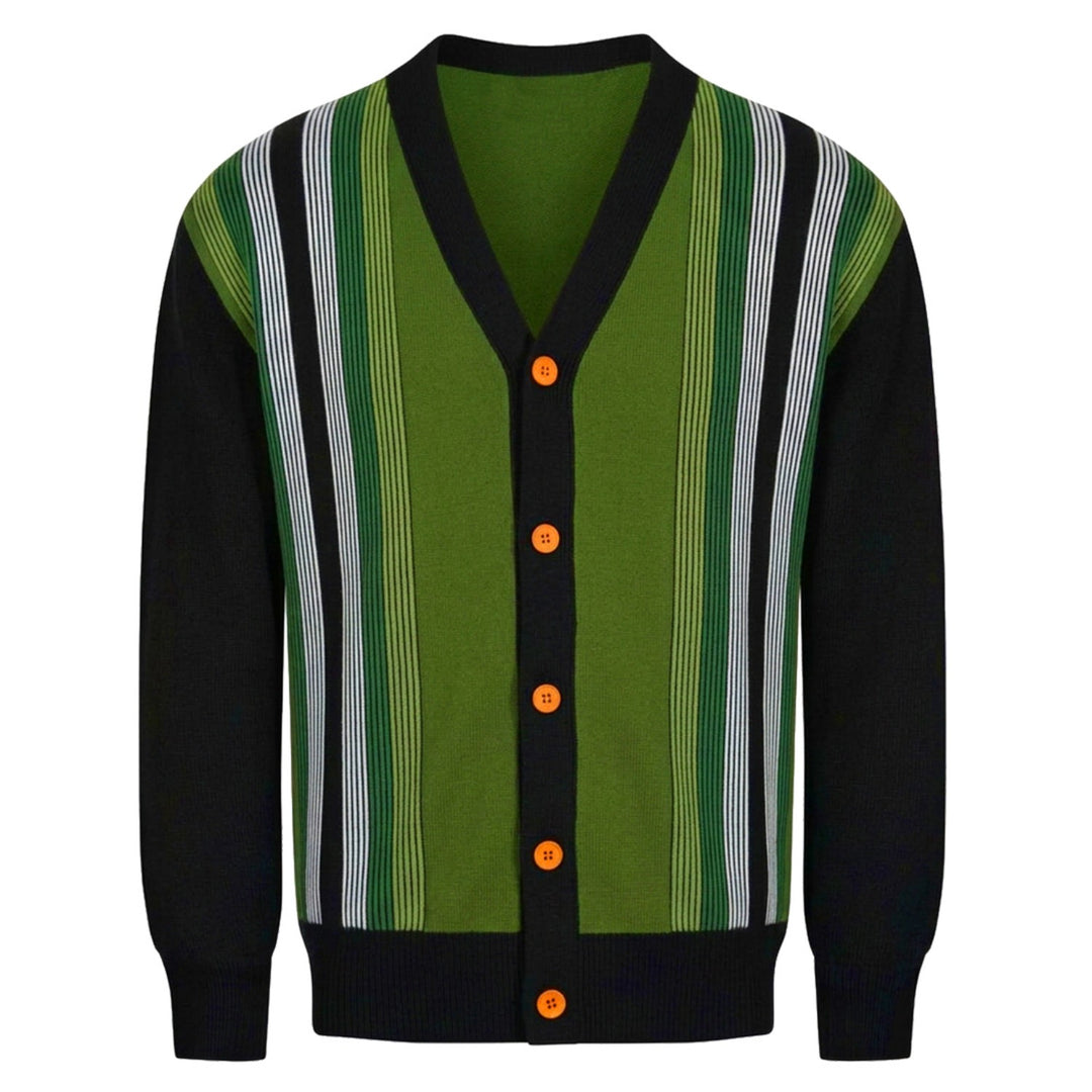 Men's 1970s Retro Classic Striped Jacquard Knit Cardigan