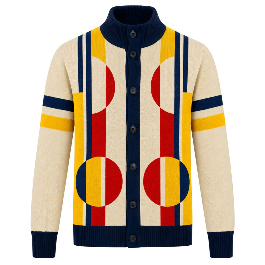 Cardigan da uomo vintage marrone classico a quadri in maglia jacquard