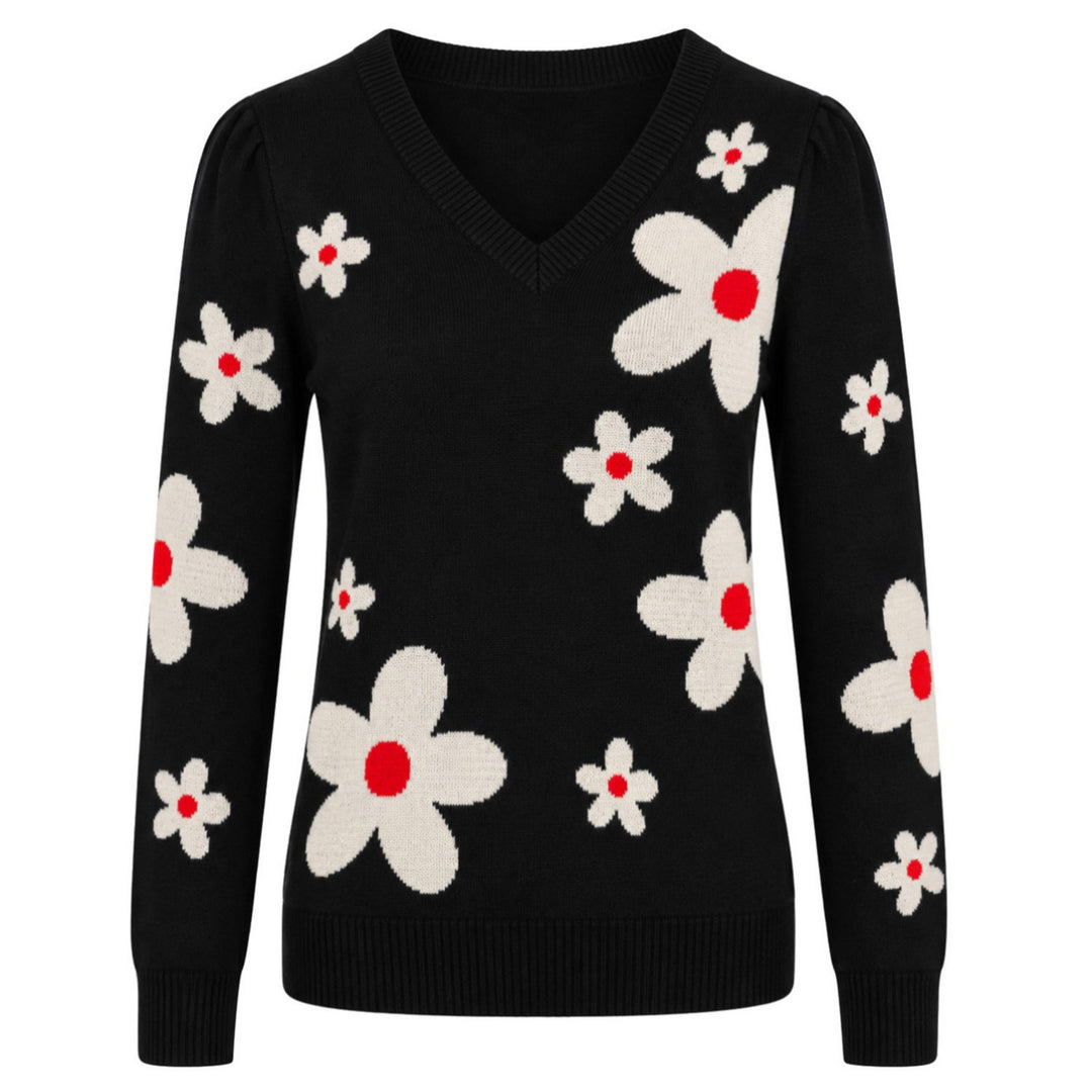 Dame Vintage Puddel Kunst Streetwear Jacquard Striktrøje