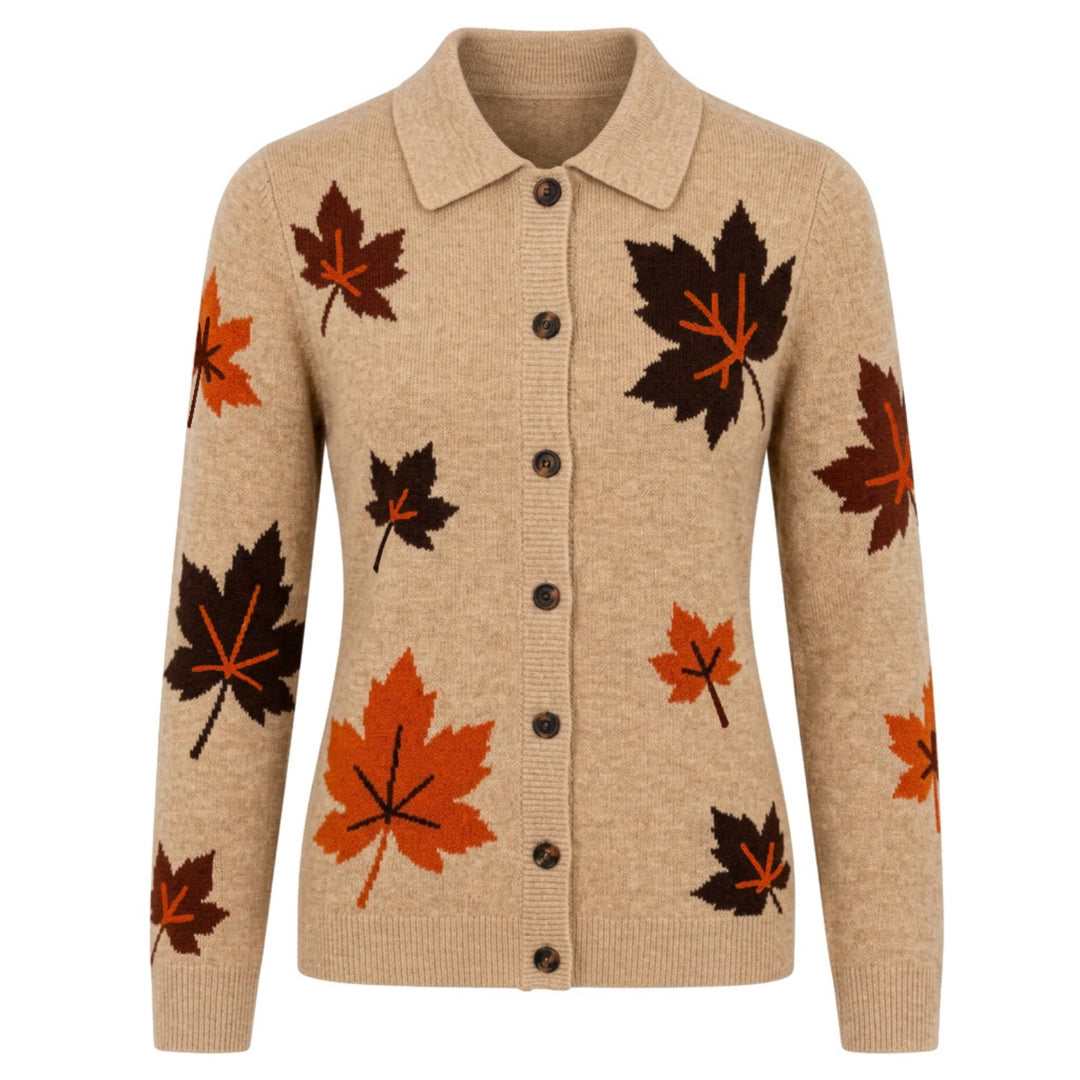 Dame Vintage Grøn Planet Kaktus Broderi Strikket Cardigan