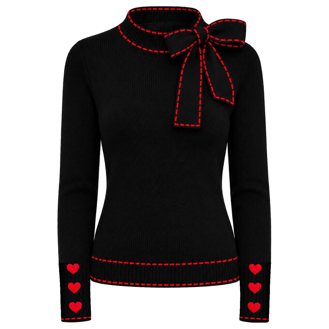 Women's French-Inspired Vintage-Chic Bow-Detail Jacquard Knitwear