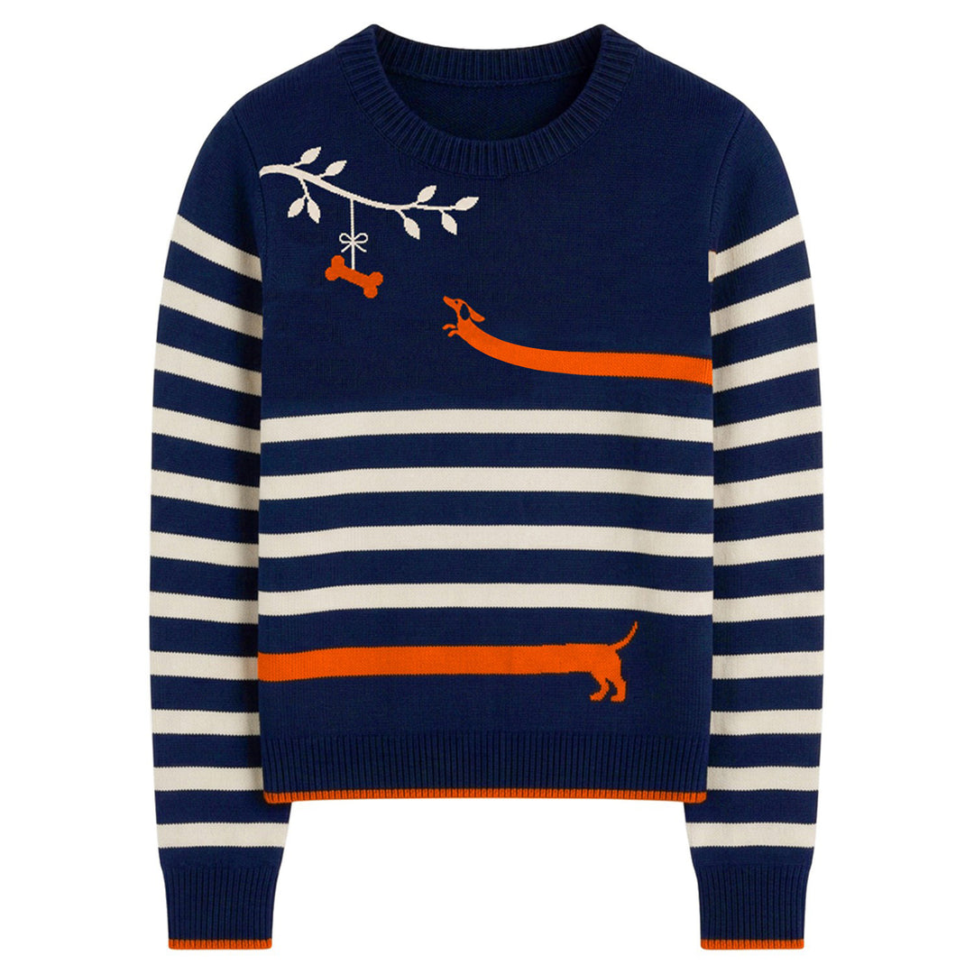 Dame Vintage Puddel Kunst Streetwear Jacquard Striktrøje