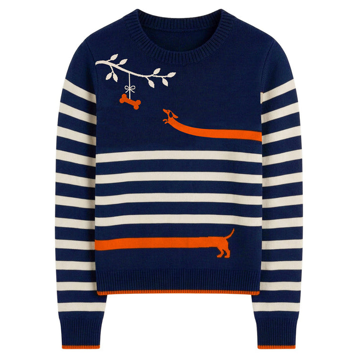 Dame Vintage Puddel Kunst Streetwear Jacquard Striktrøje