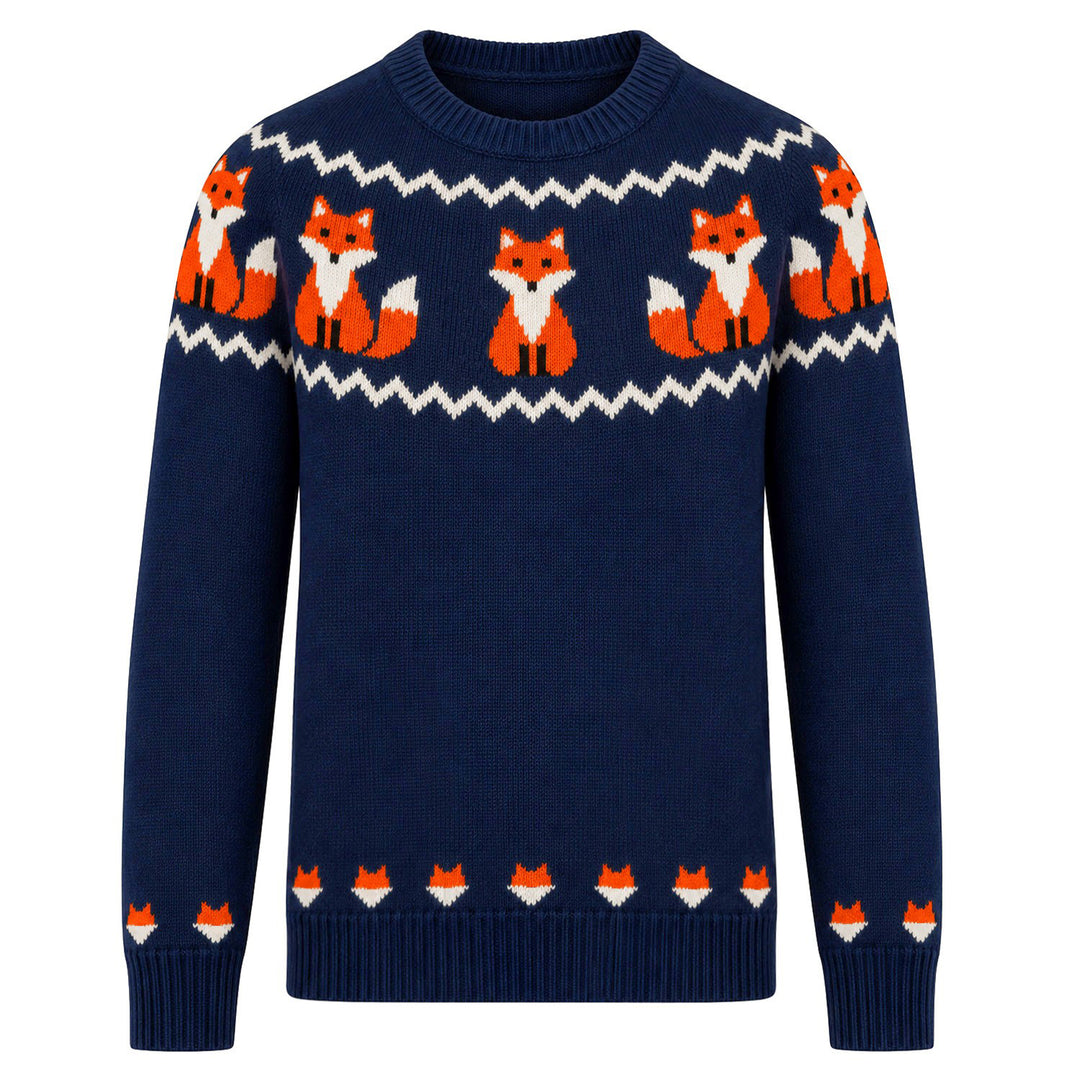 Herre 70'er Retro Sort Fransk Bulldog Jacquard Striktrøje