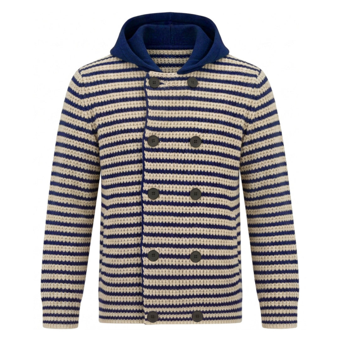 Cardigan de Malha Jacquard Clássico aos Quadrados Vintage Castanho para Homem