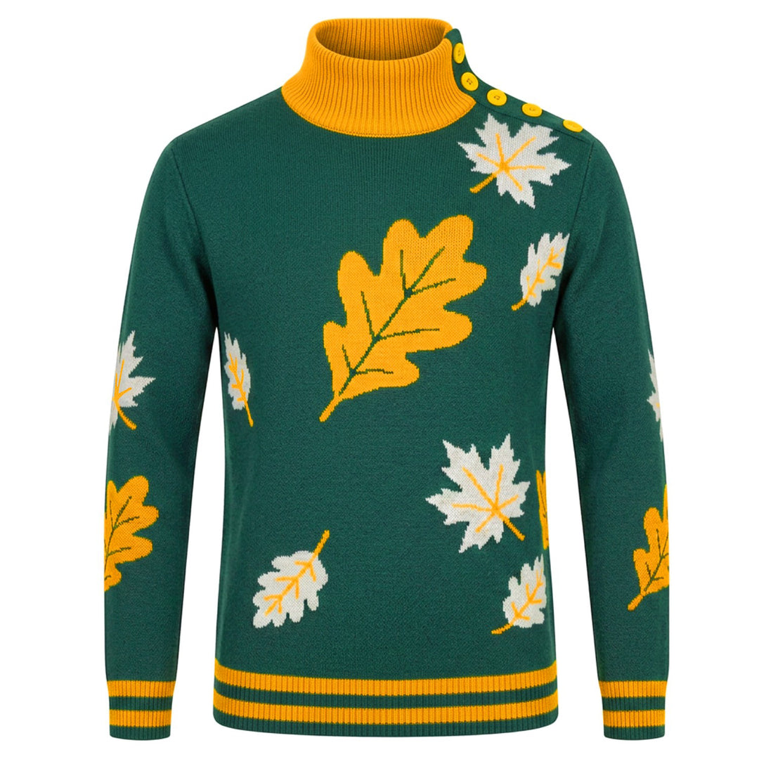 Men's Vintage Forest-Botanical British-Style Jacquard Knitwear