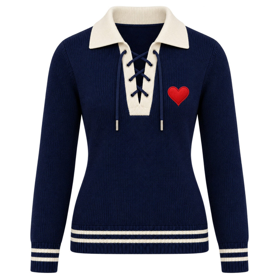 Women's Vintage Preppy-Style Heart-Embroidered Knitwear