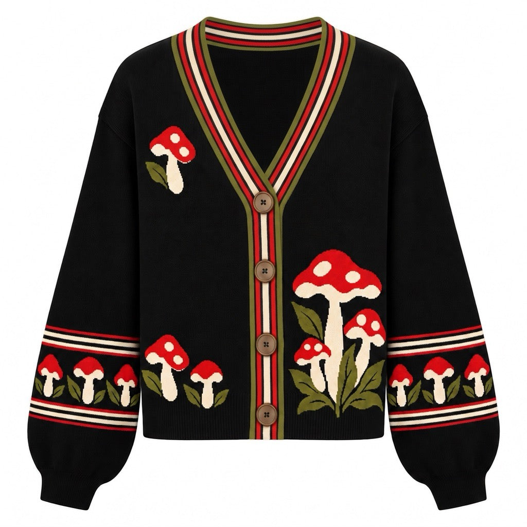 Dame Vintage Puddel Kunst Streetwear Jacquard Striktrøje