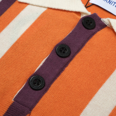 Oxknit Men Vintage Clothing Casual 1960s Mod Style Stripe Orange Knitted Retro Polo Shirt