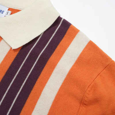 Oxknit Men Vintage Clothing Casual 1960s Mod Style Stripe Orange Knitted Retro Polo Shirt