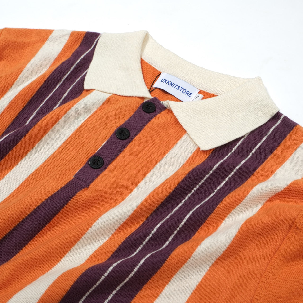 Oxknit Men Vintage Clothing Casual 1960s Mod Style Stripe Orange Knitted Retro Polo Shirt