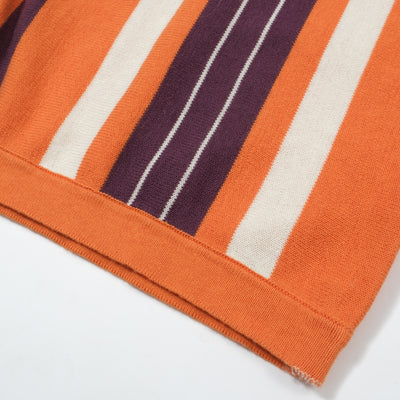 Oxknit Men Vintage Clothing Casual 1960s Mod Style Stripe Orange Knitted Retro Polo Shirt