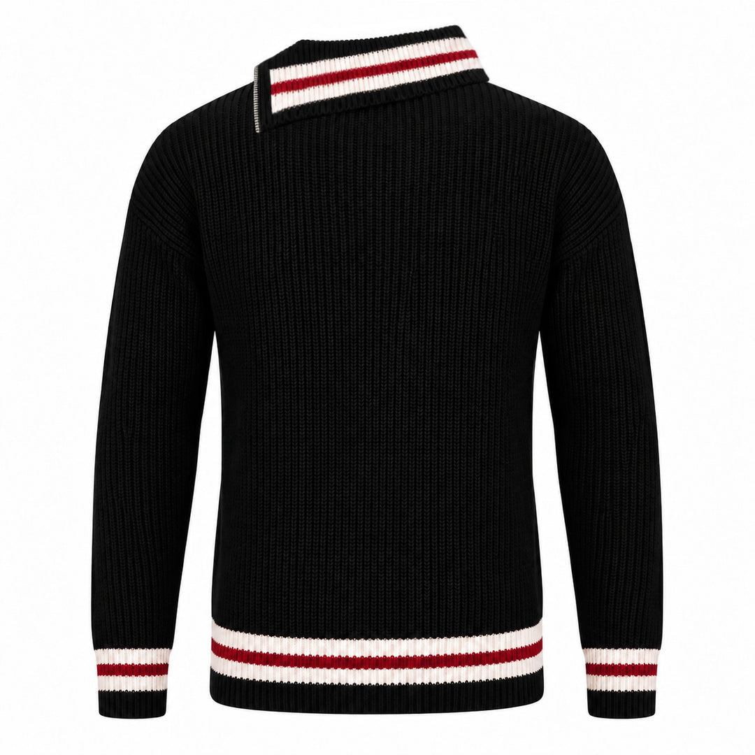 Herre svart asymmetrisk glidelås jacquard strikket cardigan med sjalkrage