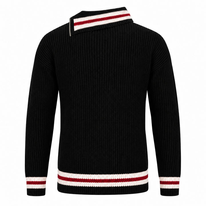 Herre svart asymmetrisk glidelås jacquard strikket cardigan med sjalkrage