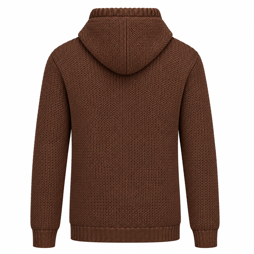 Men's Brown Vintage Street-Style Knitted Hoodie