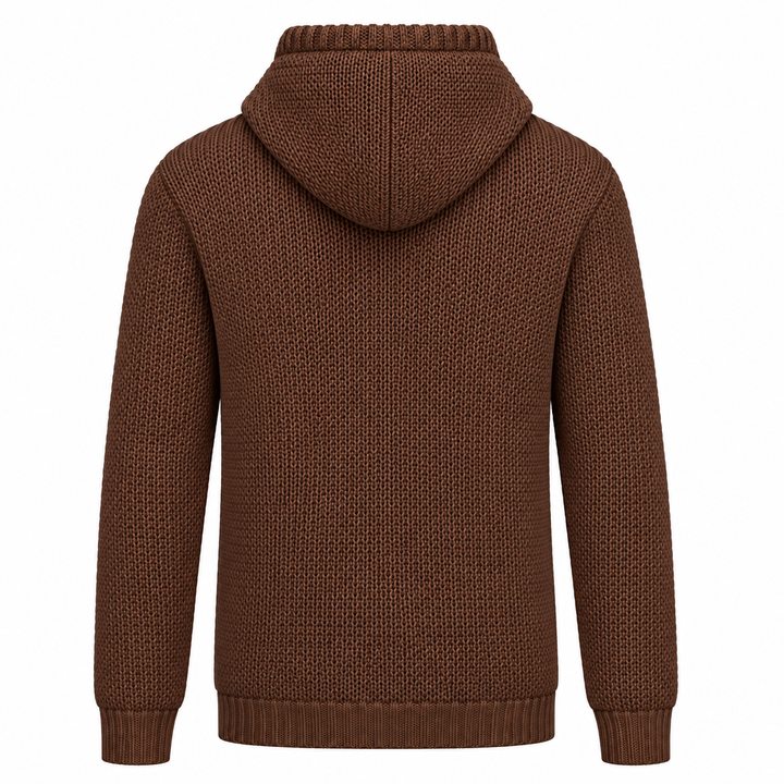 Men's Brown Vintage Street-Style Knitted Hoodie