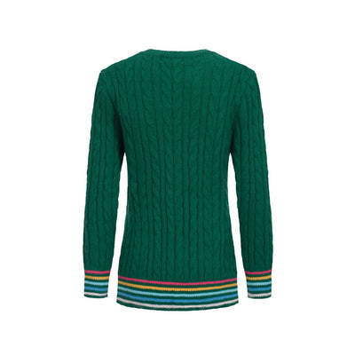Women's Green Cable Knitted Sweater