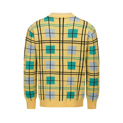 Men's Yellow 70s Grid Check Retro Cardigan