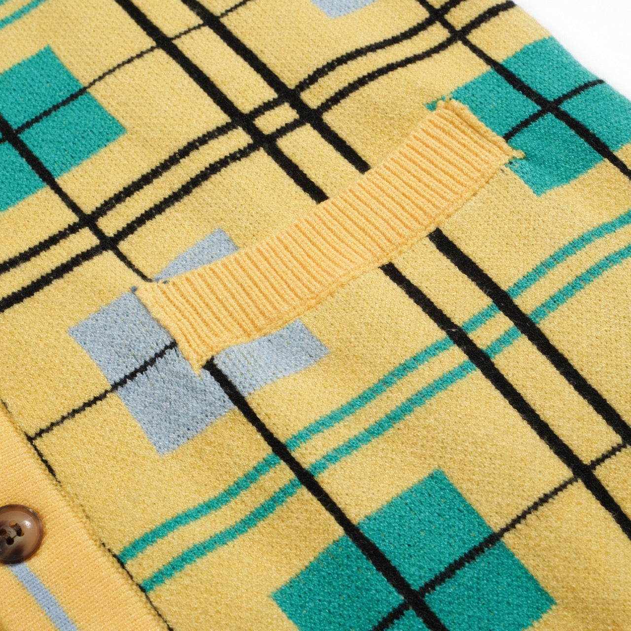 Men's Yellow 70s Grid Check Retro Cardigan