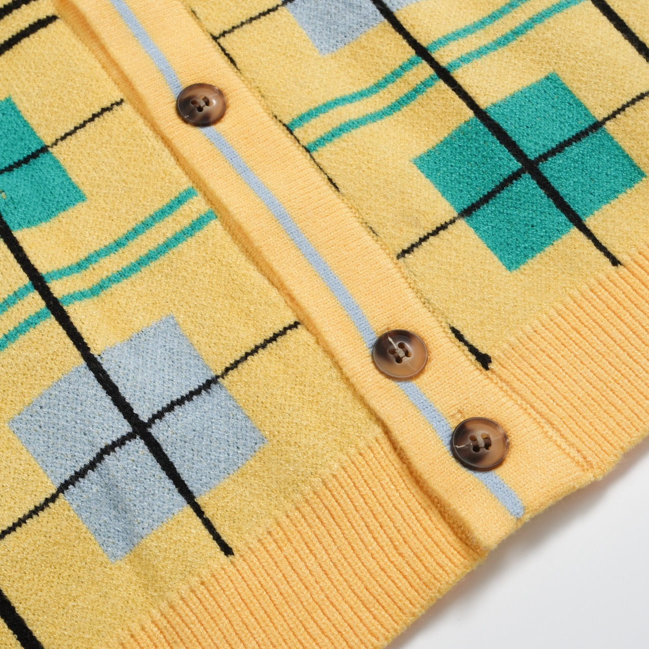 Men's Yellow 70s Grid Check Retro Cardigan