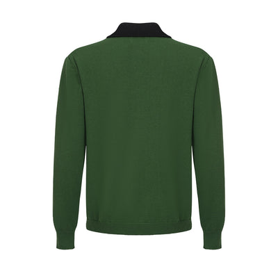 Men's Green Retro Square Contrast Color Knit Polo