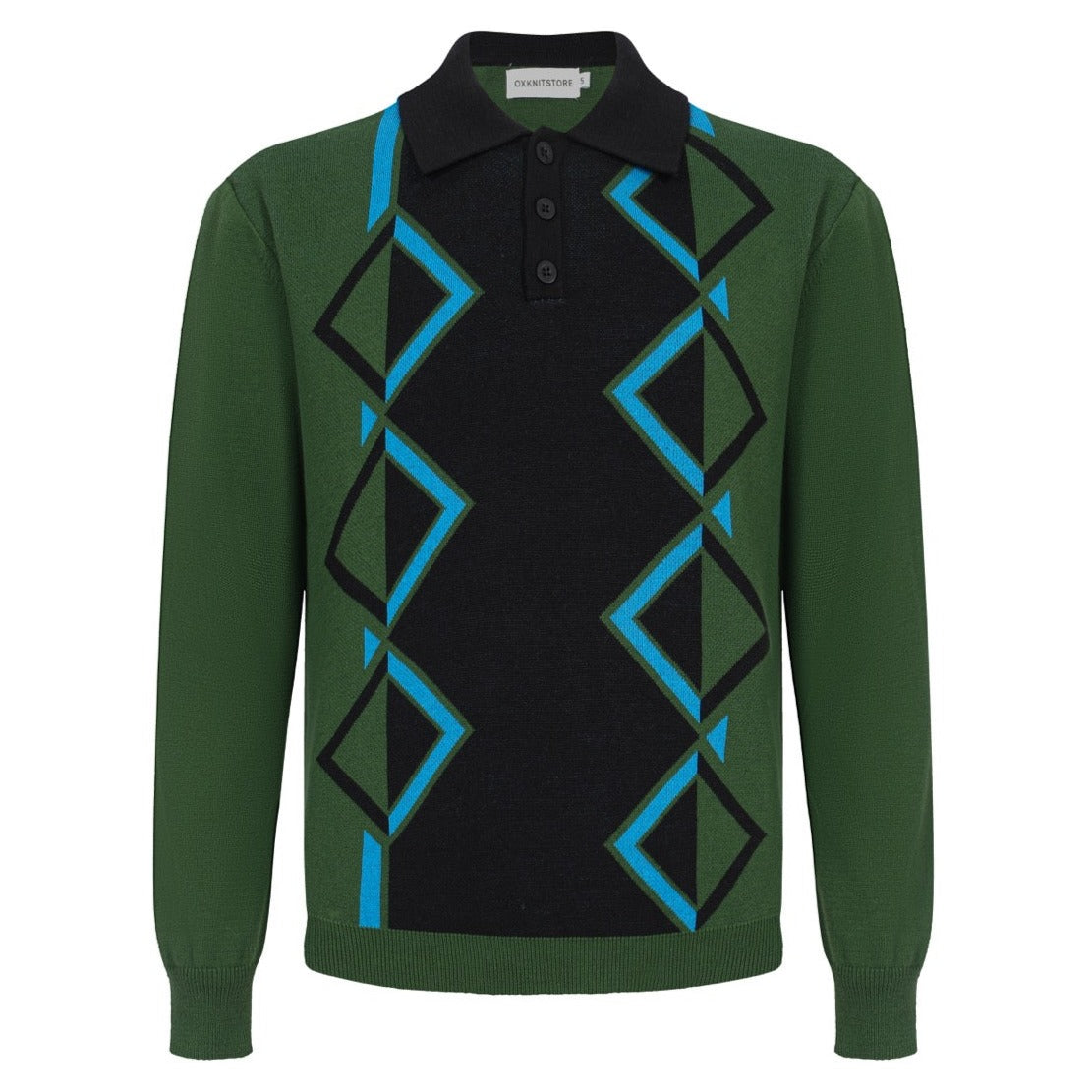 Men's Green Retro Square Contrast Color Knit Polo