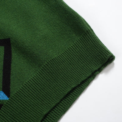 Men's Green Retro Square Contrast Color Knit Polo