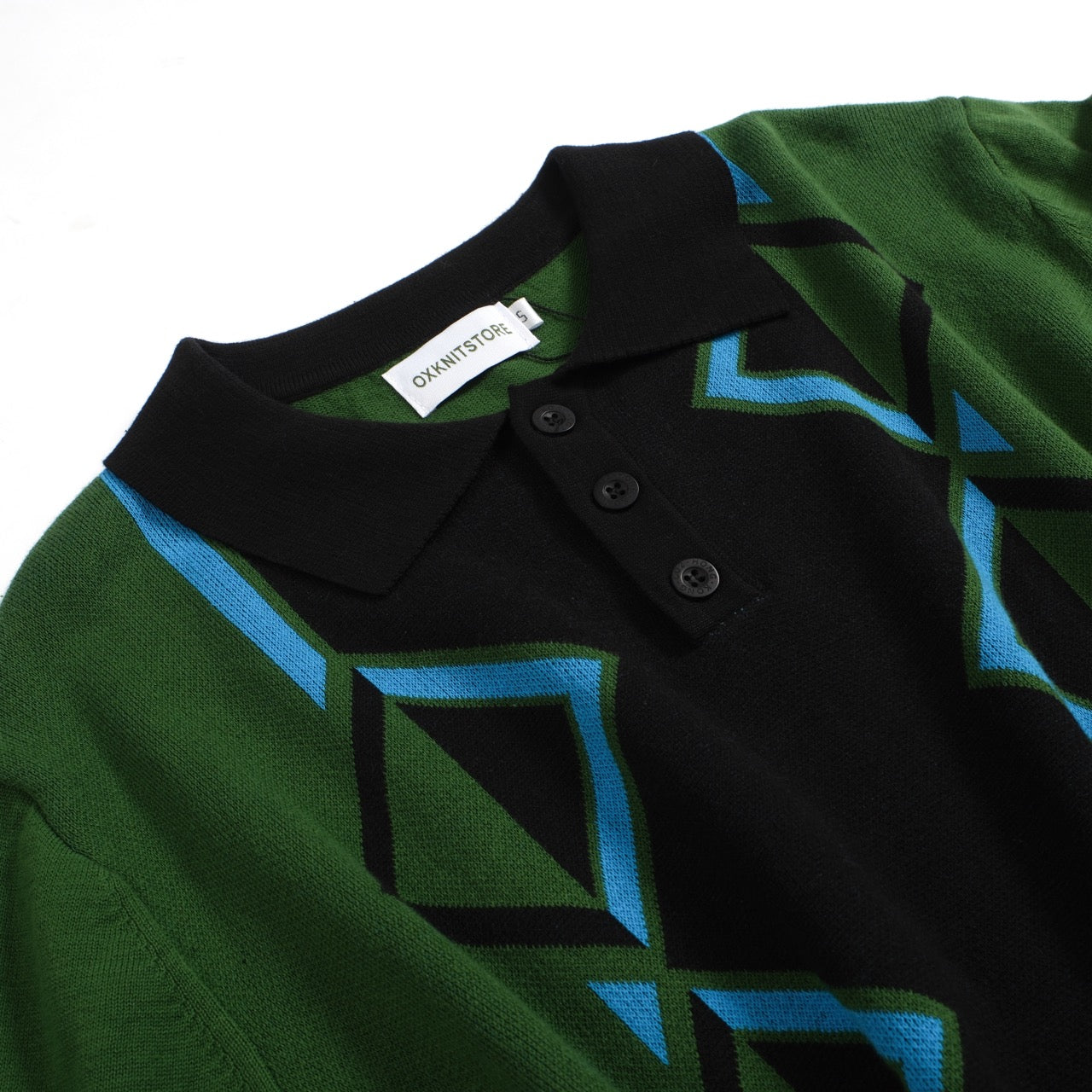 Men's Green Retro Square Contrast Color Knit Polo