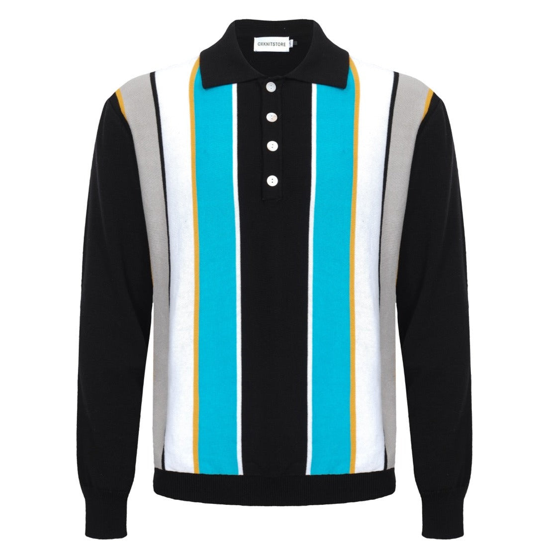 Men's Black Retro Mod Multi-Stripe Polo