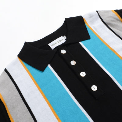 Men's Black Retro Mod Multi-Stripe Polo
